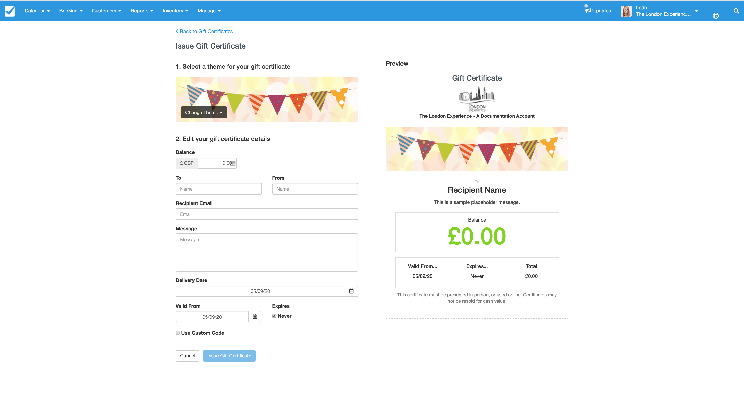 Issue Gift Certificates Edit