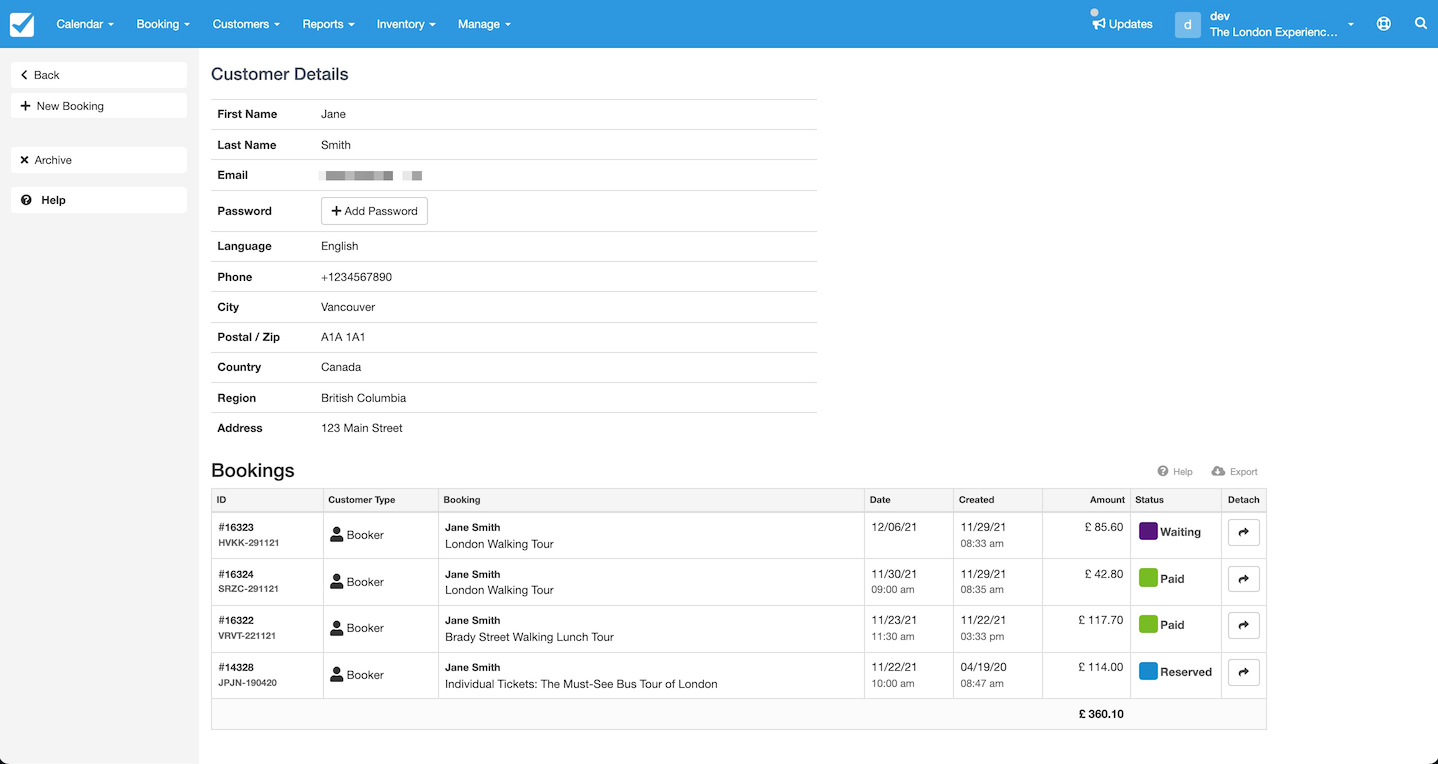 Booking View Customer Details