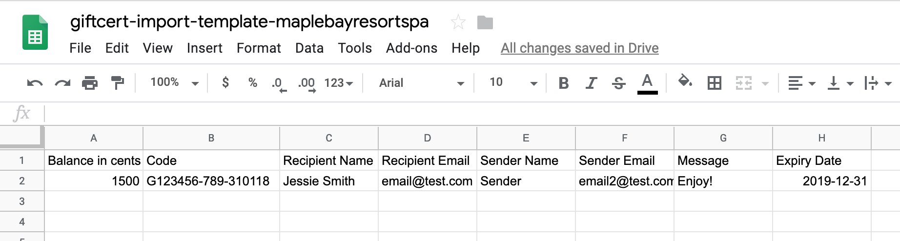 Example CSV