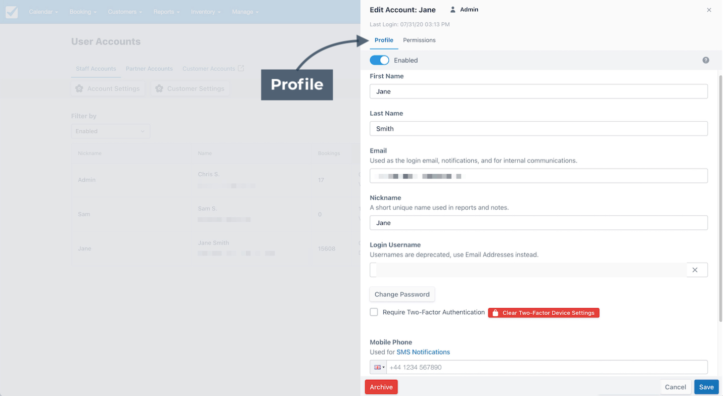 User Account Profile