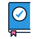 Category icon of a blue book with a checkmark, indicating the booking manager.