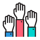 Category icon of three raised hands, indicating customer interaction.