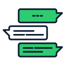 Category icon of three speech bubbles, indicating frequently asked questions.