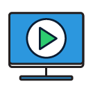 Callout icon of a computer monitor, indicating video instructions.