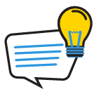 Callout icon of a lightbulb and speech bubble, indicating a suggested solution.