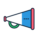 Callout icon of a handheld speaker, indicating attention or announcement.