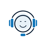 Callout icon of a person wearing a headset, representing customer support assistance.