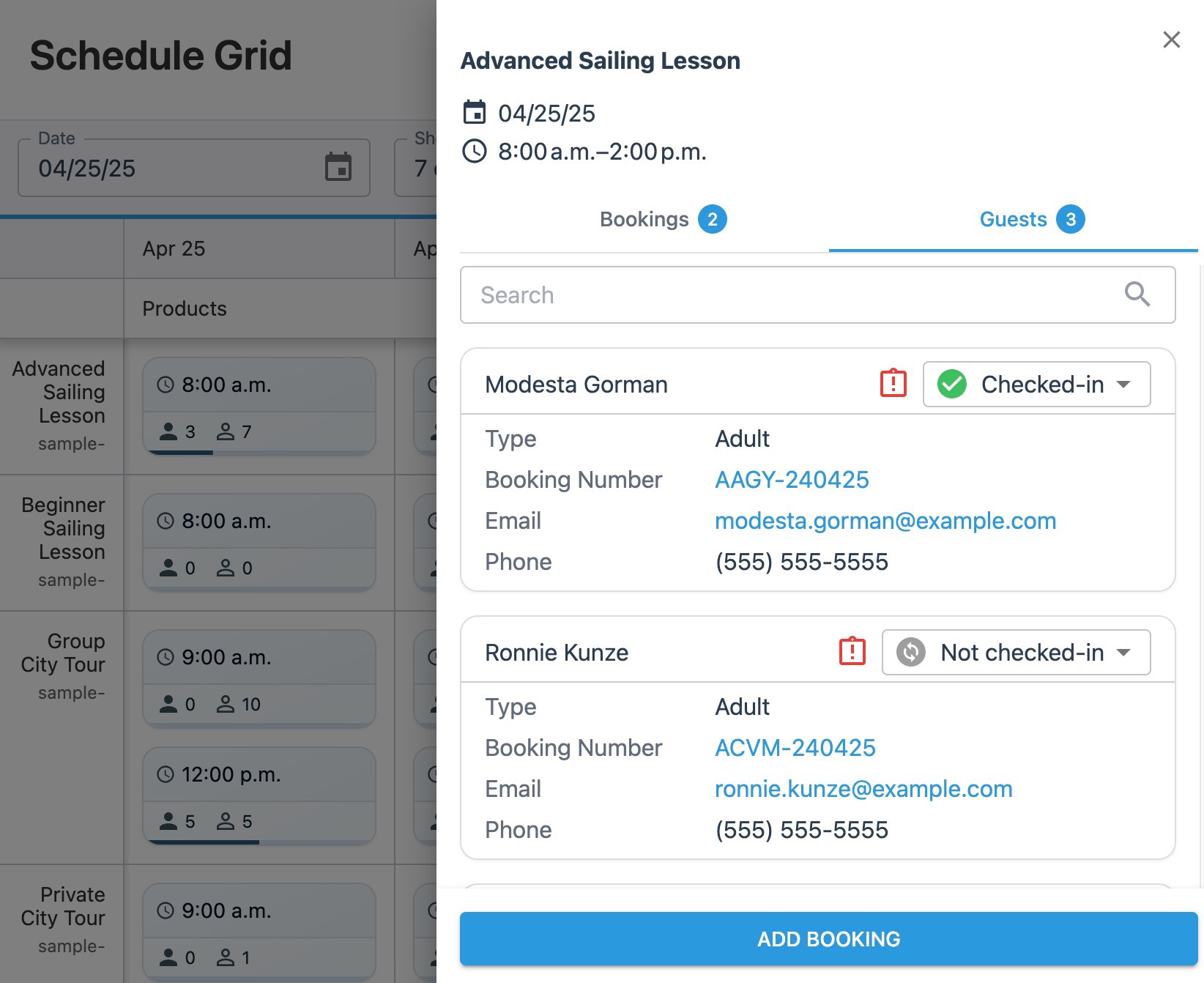 Schedule grid drawer showing overview of ‘Guests’ tab.