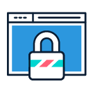 Callout icon of a web page with lock, indicating online security or privacy.