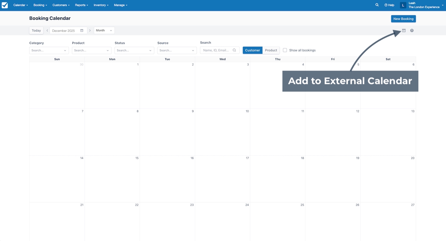 Booking calendar with export to external calendar option.