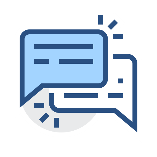 Callout icon showing two overlapping chat bubbles in blue and gray, representing conversation or messaging.