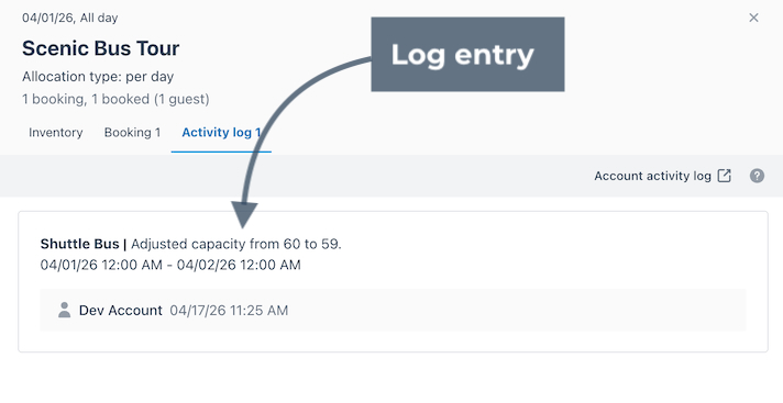 Example of activity log entry.