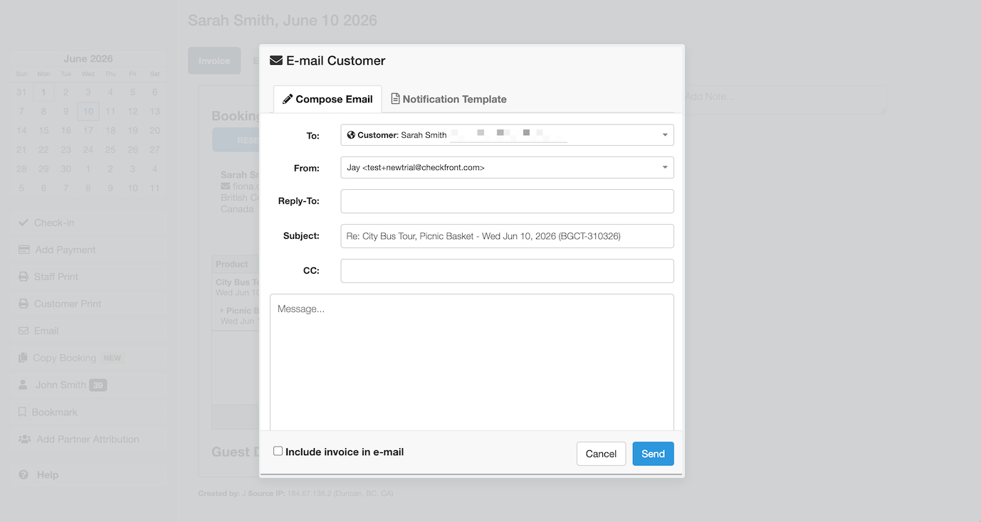 Email Customer modal with Compose email tab visible.