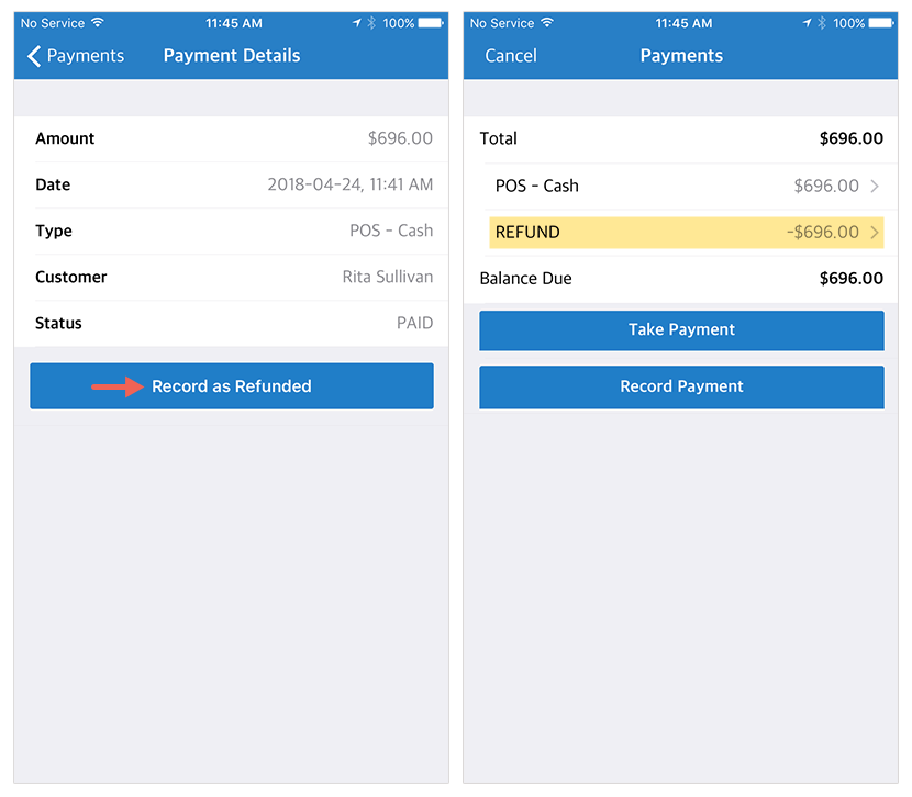 iOS App: Recording a Refund – Checkfront