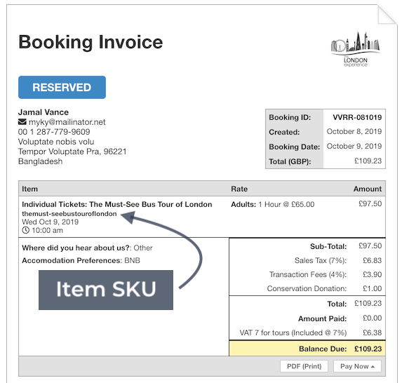 Invoice Options SKU