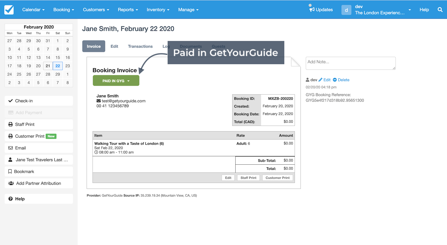 GetYourGuide Booking Invoice