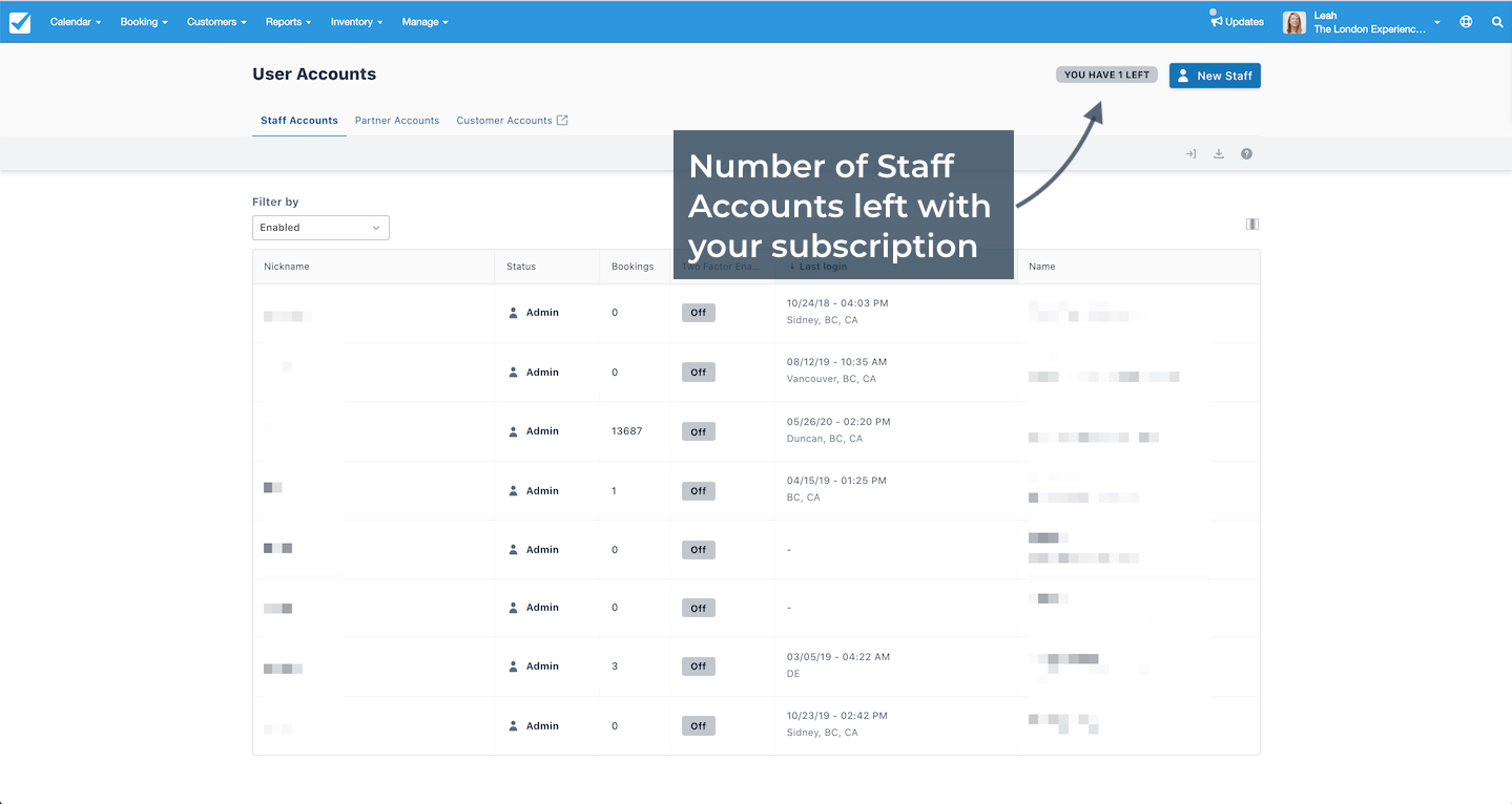 Number of Staff Accounts Left for your Subscription