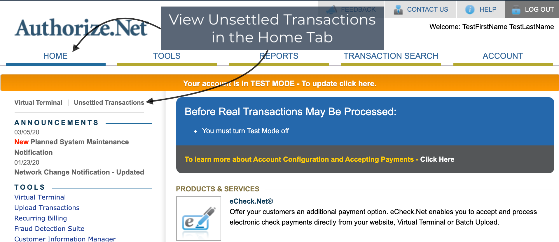 AuthNet Unsettled Transactions