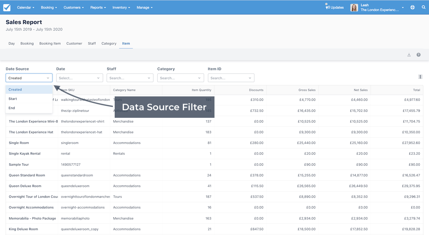 Sales Report Data Source Filter