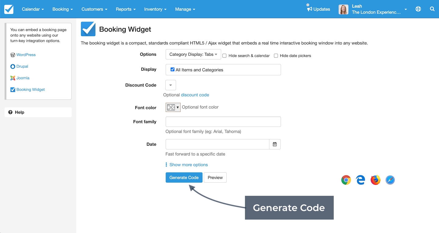 Booking Widget Generate Code
