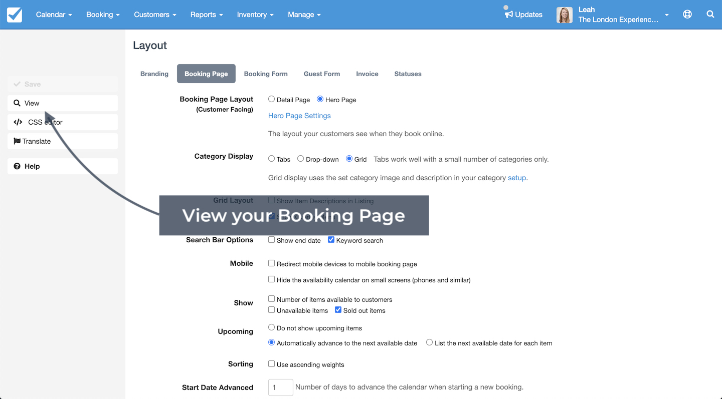 Booking Page View