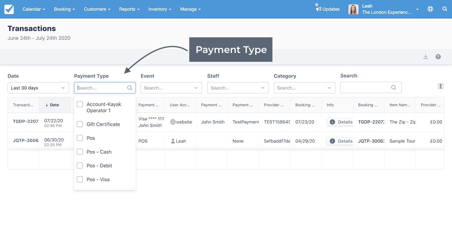 Transactions Payment Type