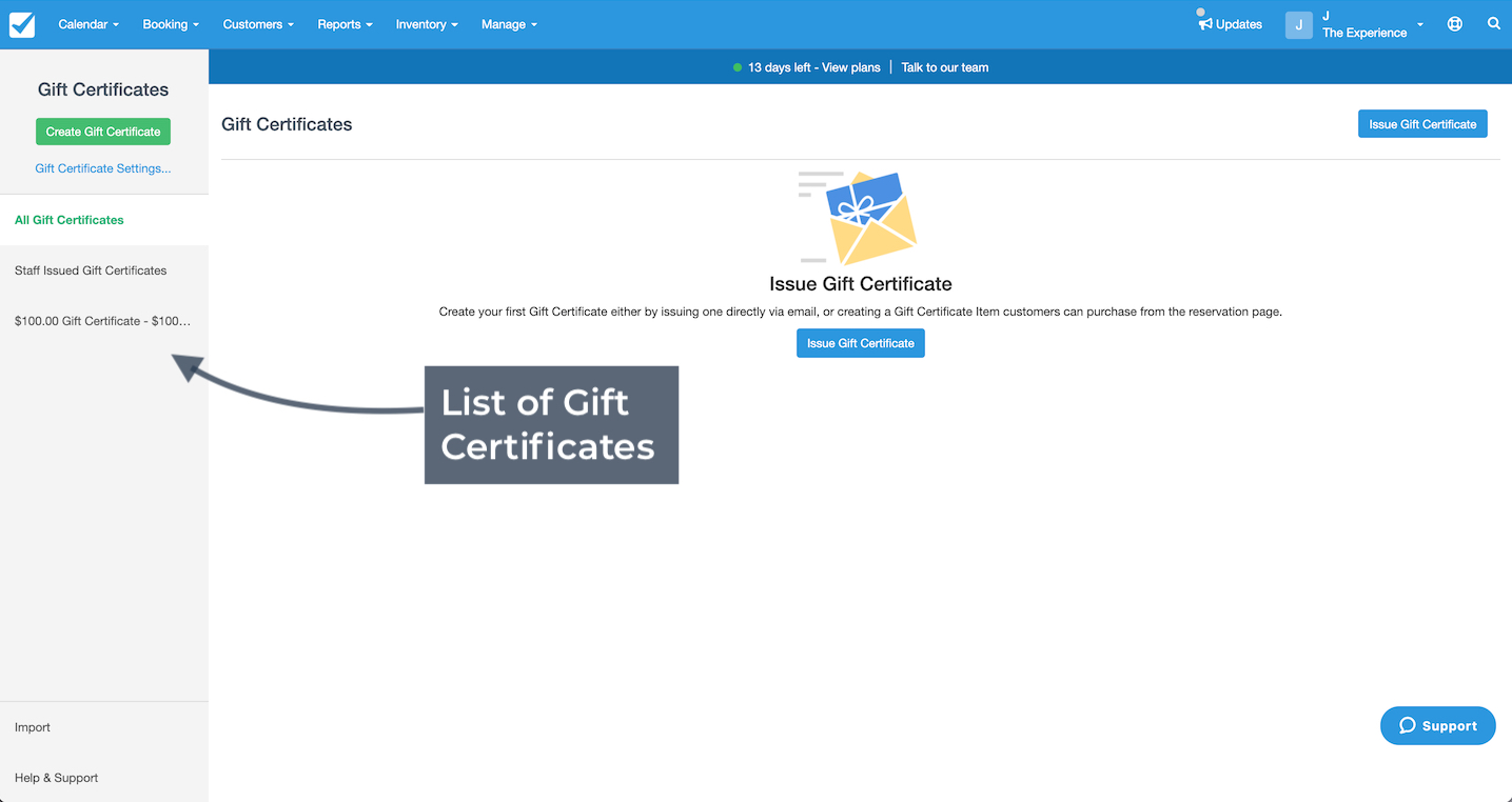 Gift Certificate List