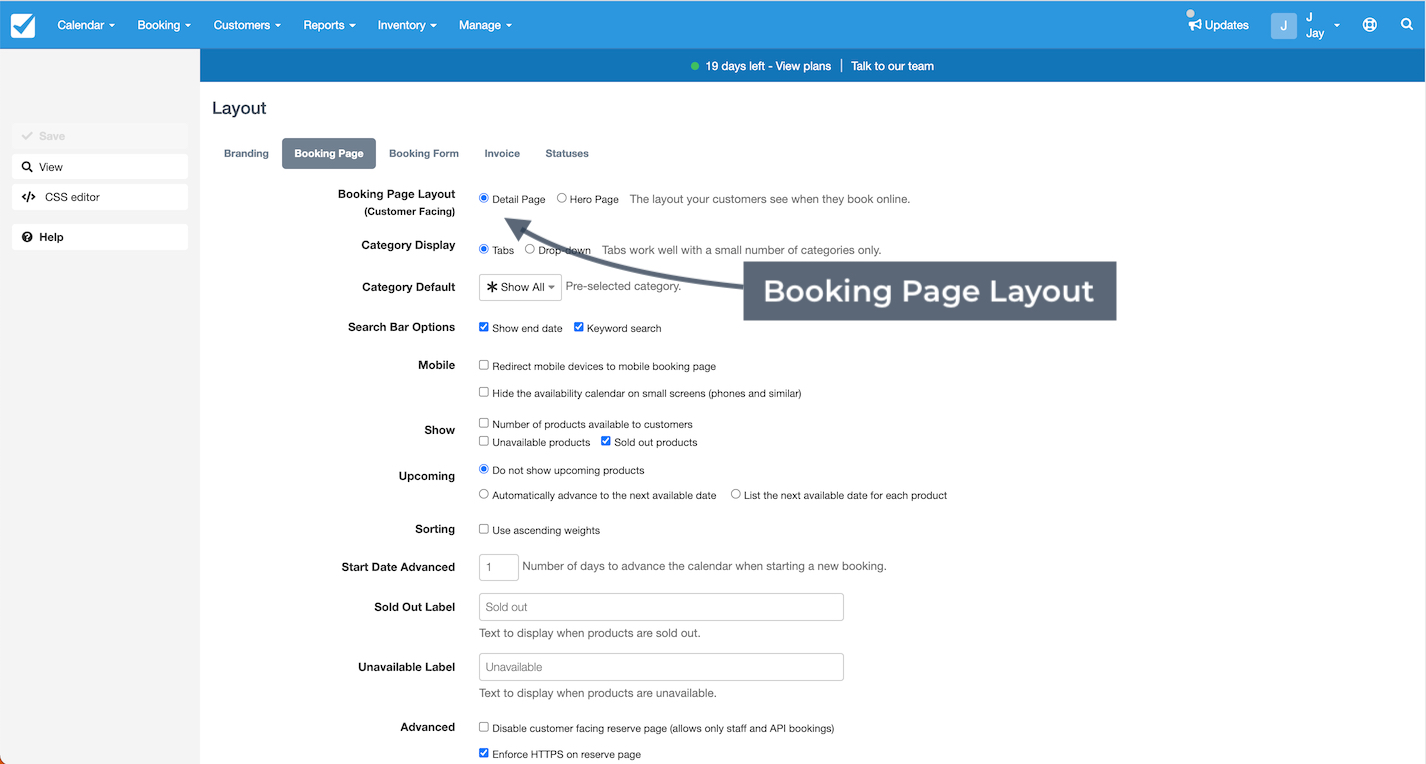 Booking Page Layout Setting