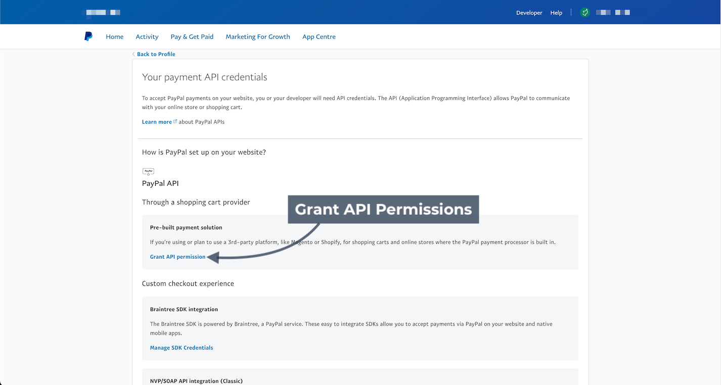 PayPal Grant Permissions