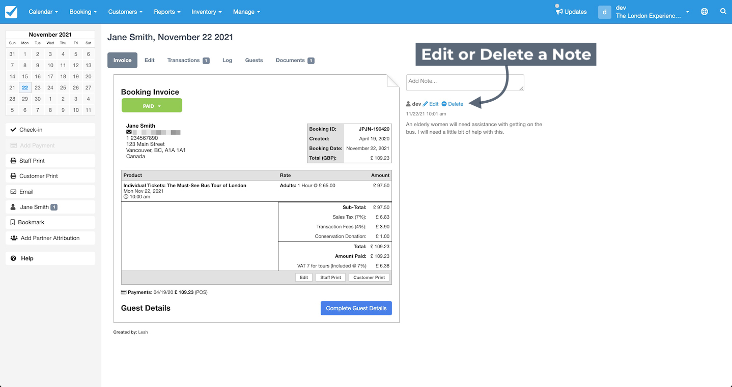 Adding notes to booking invoices – Checkfront