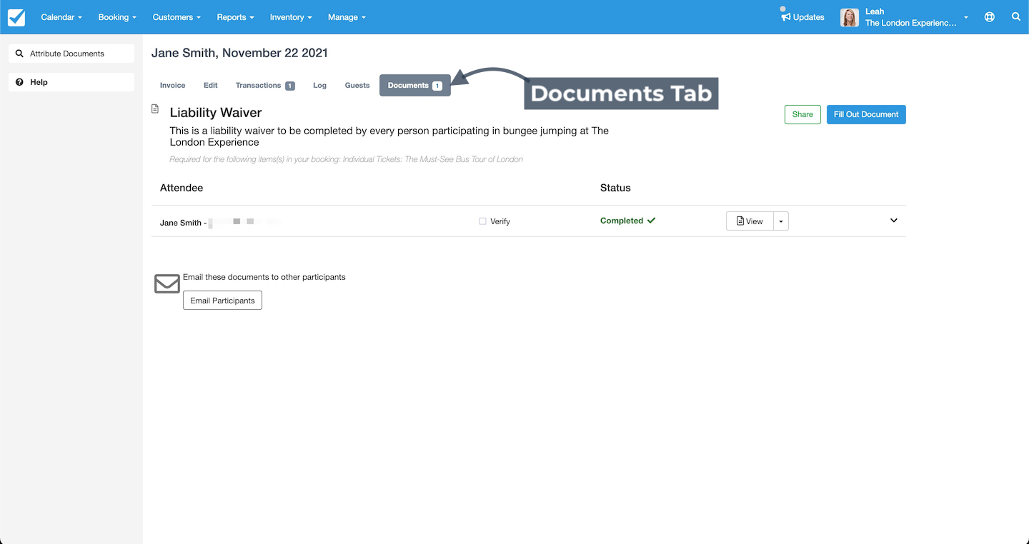 Booking Documents Tab