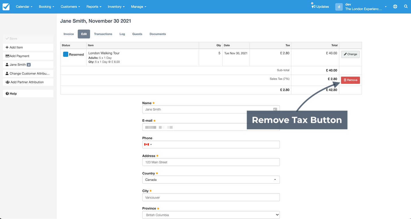 Booking Remove Taxes