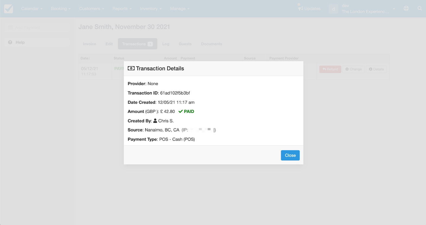 Booking Transactions Details Modal
