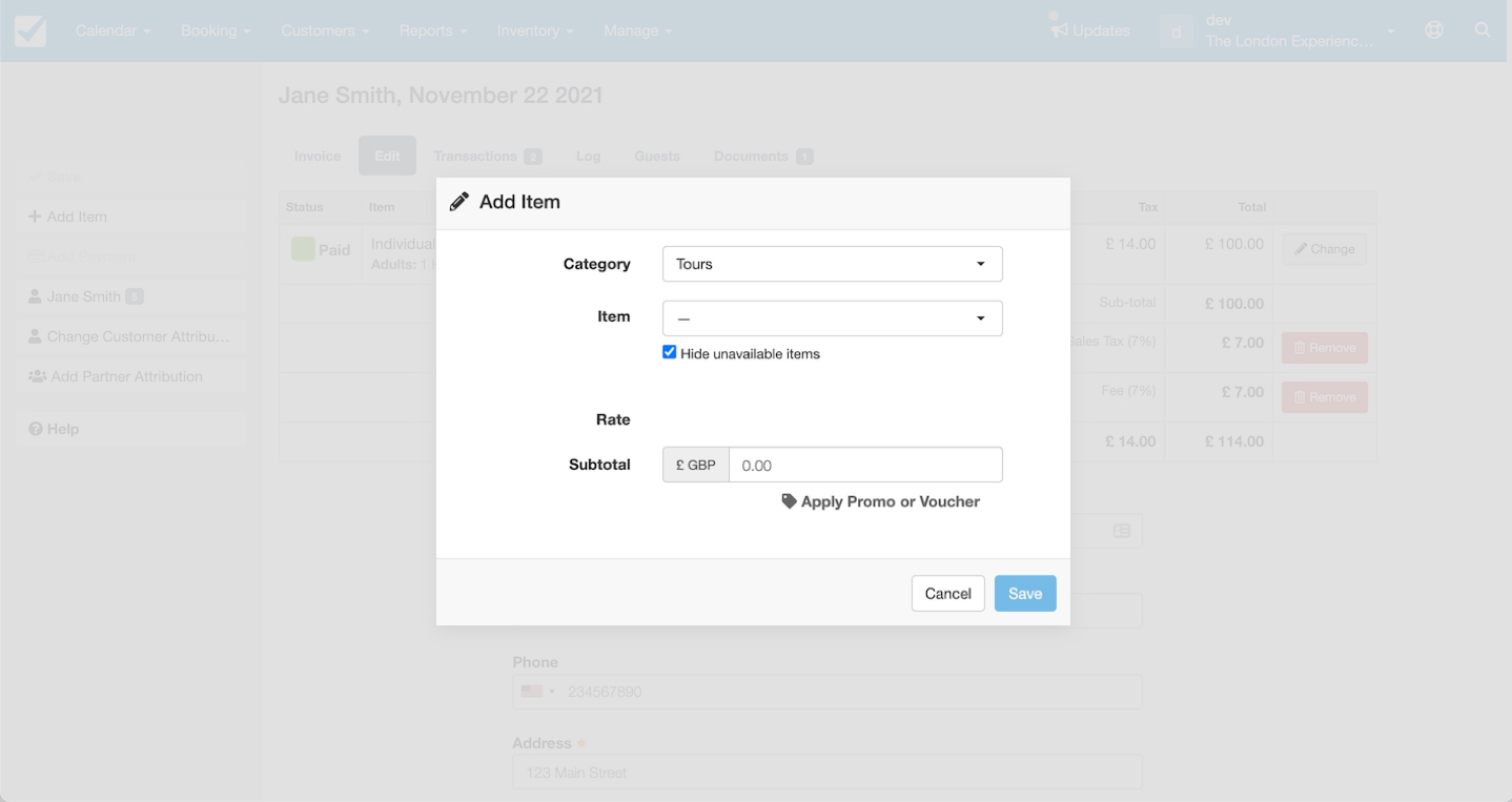 Add Item Modal