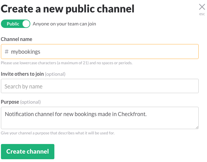 Slack New Channel Info