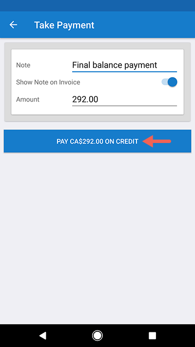 Android Mobile Take Payment Screen