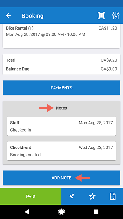 Android Mobile Booking Notes
