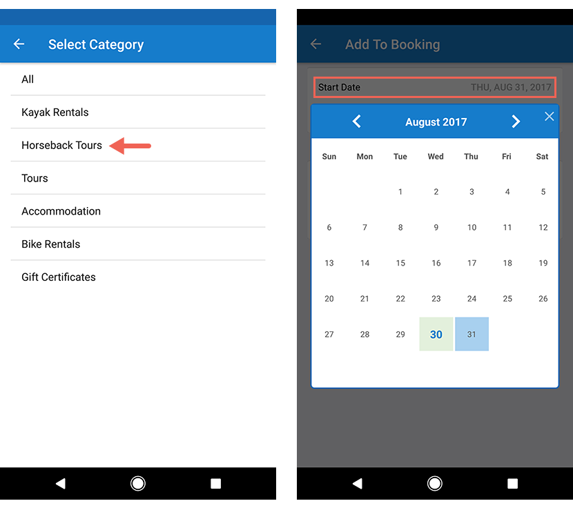 Creating new bookings in the Android app – Checkfront