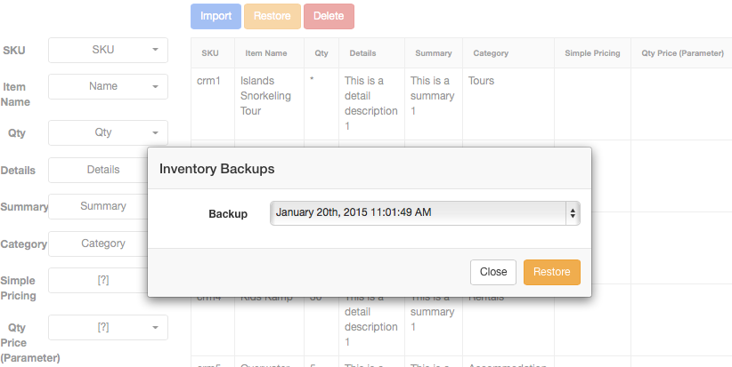 Inventory Import Backups
