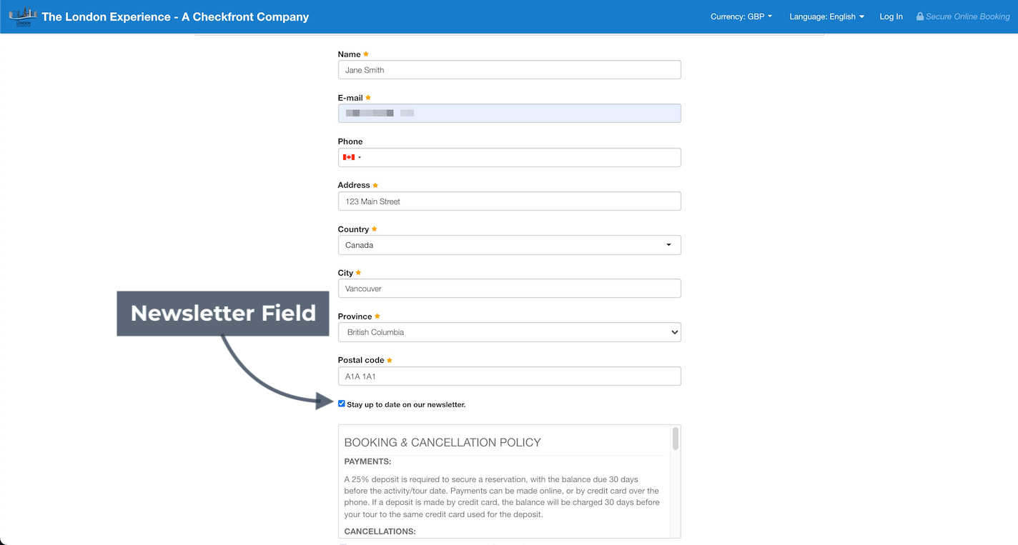 Constant Contact Newsletter Field
