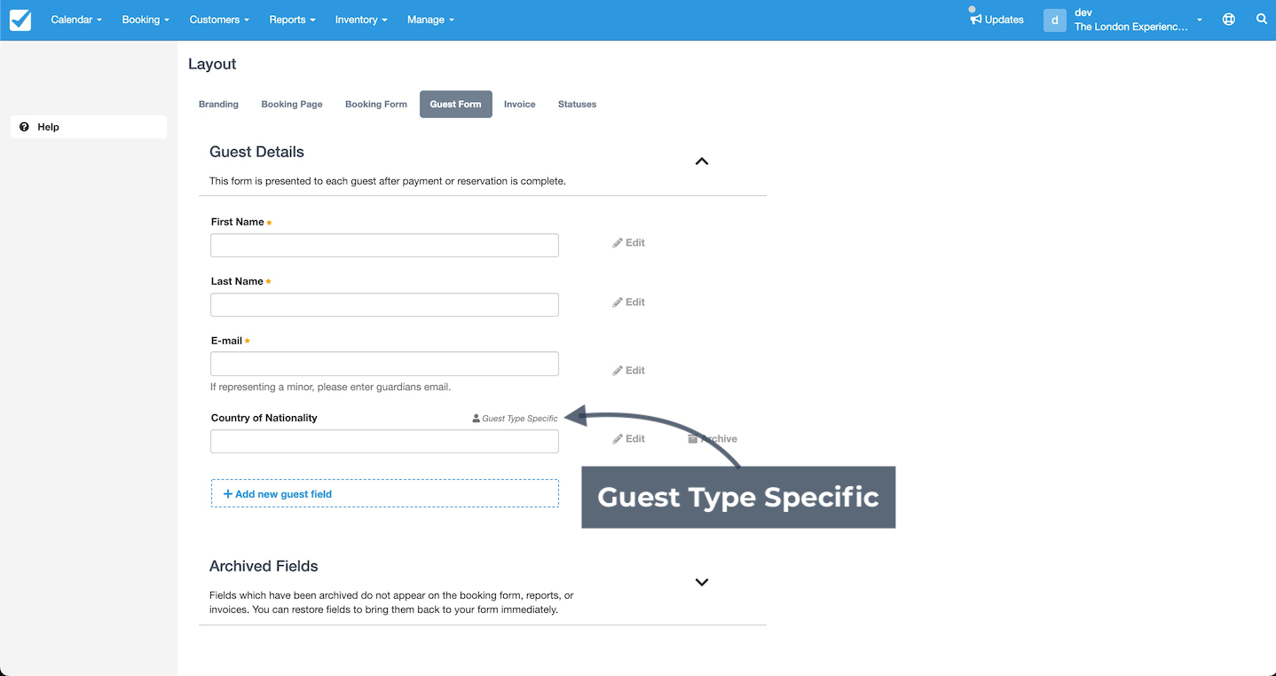 Guest Form Guest Type Specific