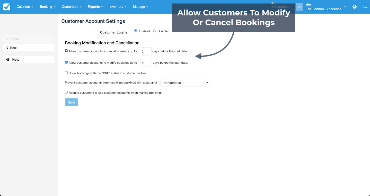 Customer Accounts Modify Settings