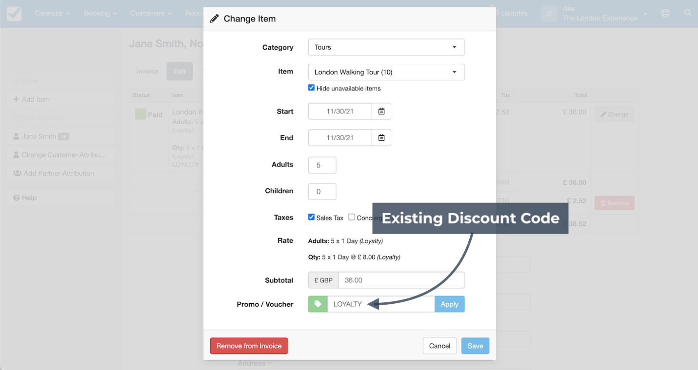 Change Booking Discount
