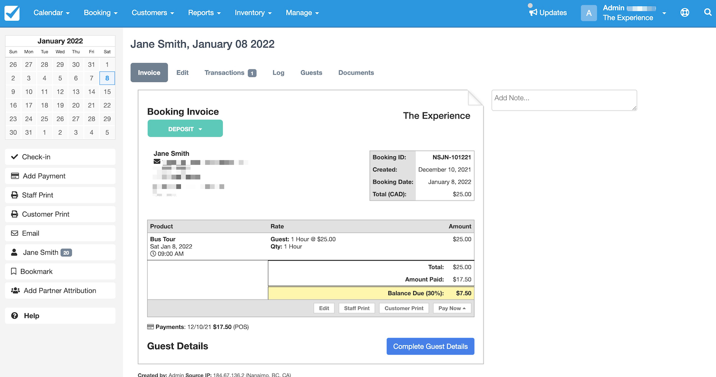 Introduction to the booking invoice and booking details – Checkfront