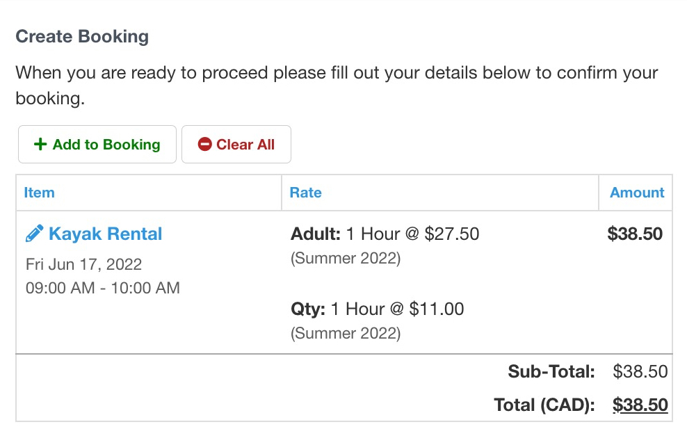 Summer Pricing Create Booking