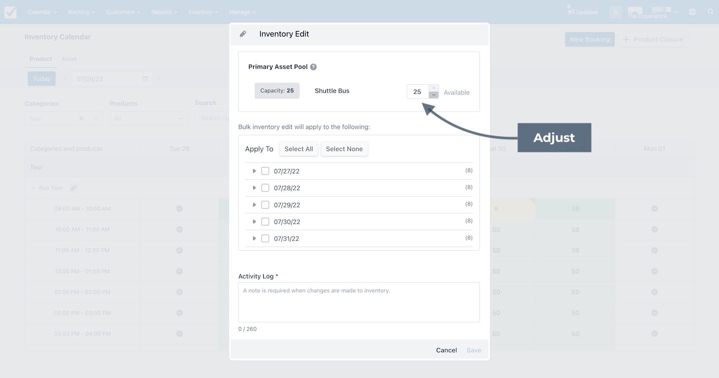 Adjust availability from Inventory Edit modal