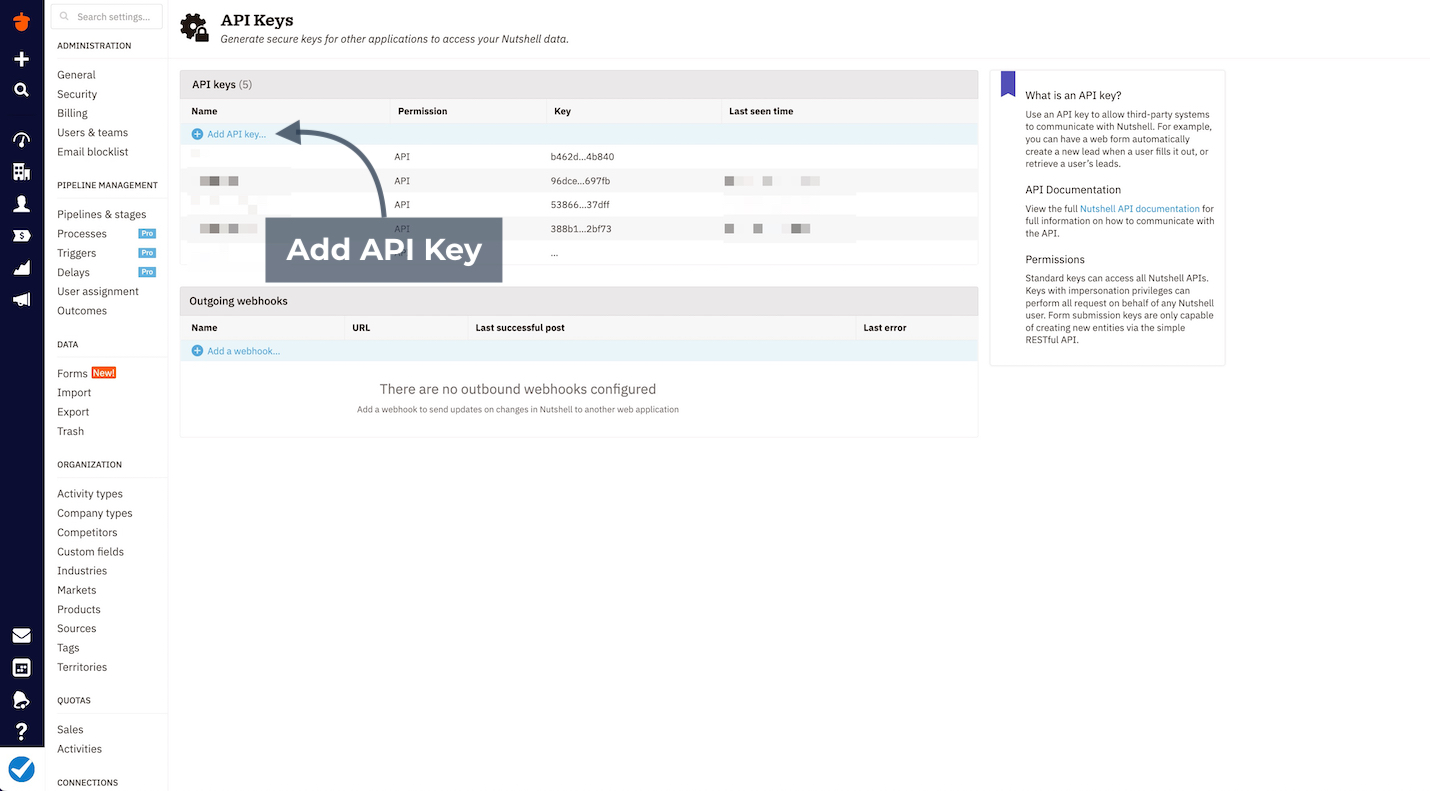 Nuthsell Add API Key