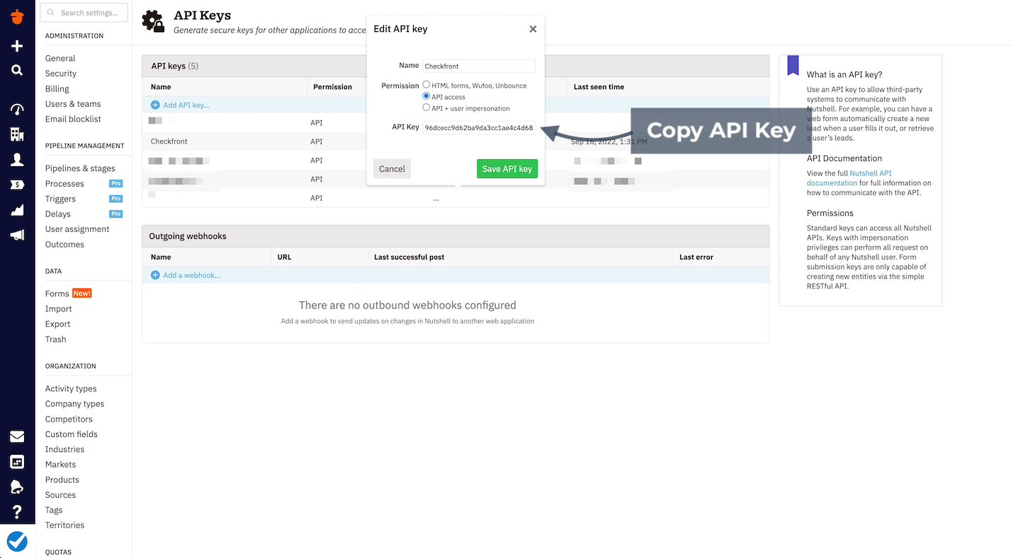 Nutshell Copy API Key